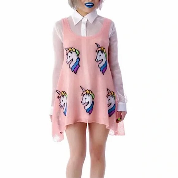 Wildfox White Label Pink Knit Unicorn Swing Tank Tunic Top NEW Size Small NWT - Picture 5 of 5